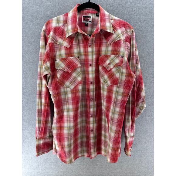 Brooks & Dunn Collection Mens sz M Snap Plaid Red & Green Western Collared Shirt - Picture 1 of 10